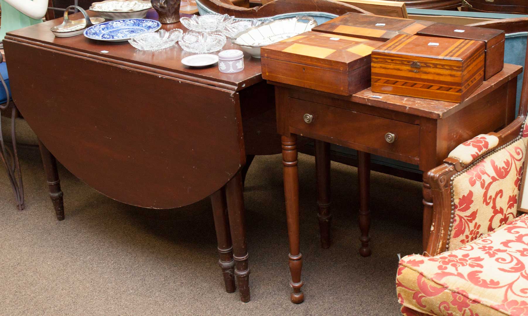 Appraisal: Assortment of furniture including one-drawer stand and a drop leaf