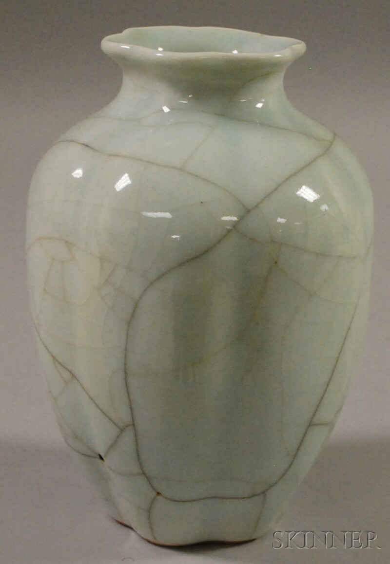 Appraisal: Ge-type Pale Celadon Lobed Vase with crackle glaze ht in