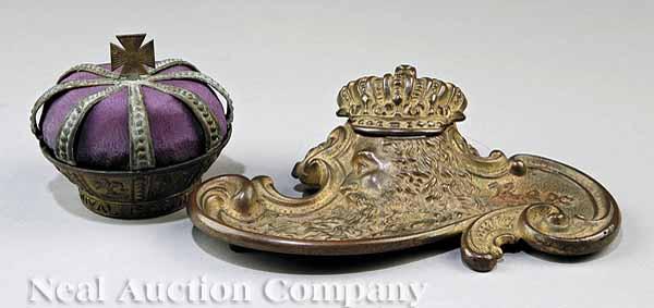 Appraisal: Mardi Gras Rex memorabilia including gilt metal inkwell favor and