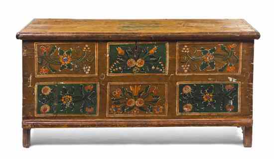 Appraisal: A Northern European Painted Pine Trunk having a hinged rectangular