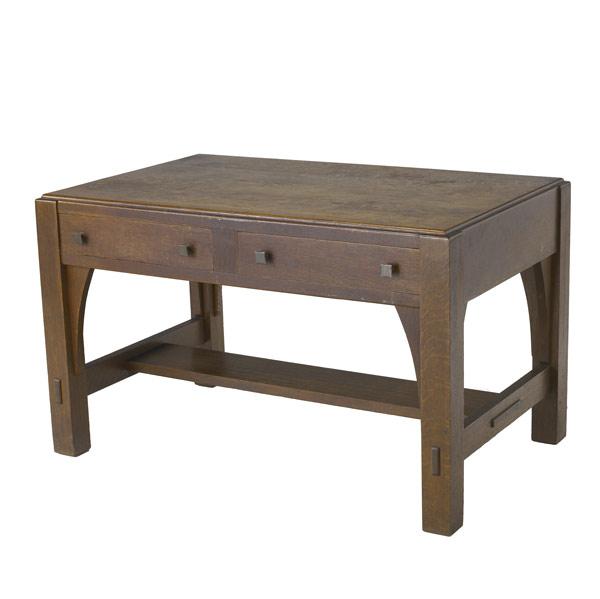 Appraisal: LIMBERT Library table with two drawers and flush top Branded