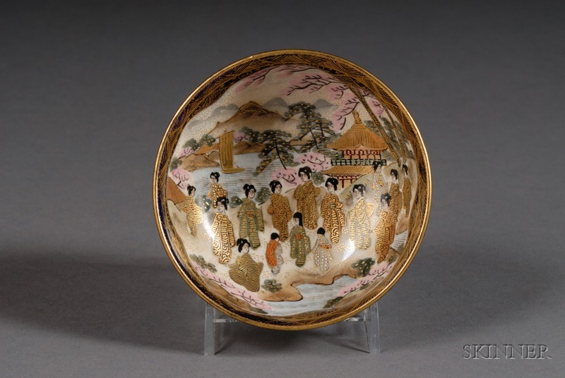 Appraisal: Satsuma Bowl early th century depicting figures viewing cherry blossoms