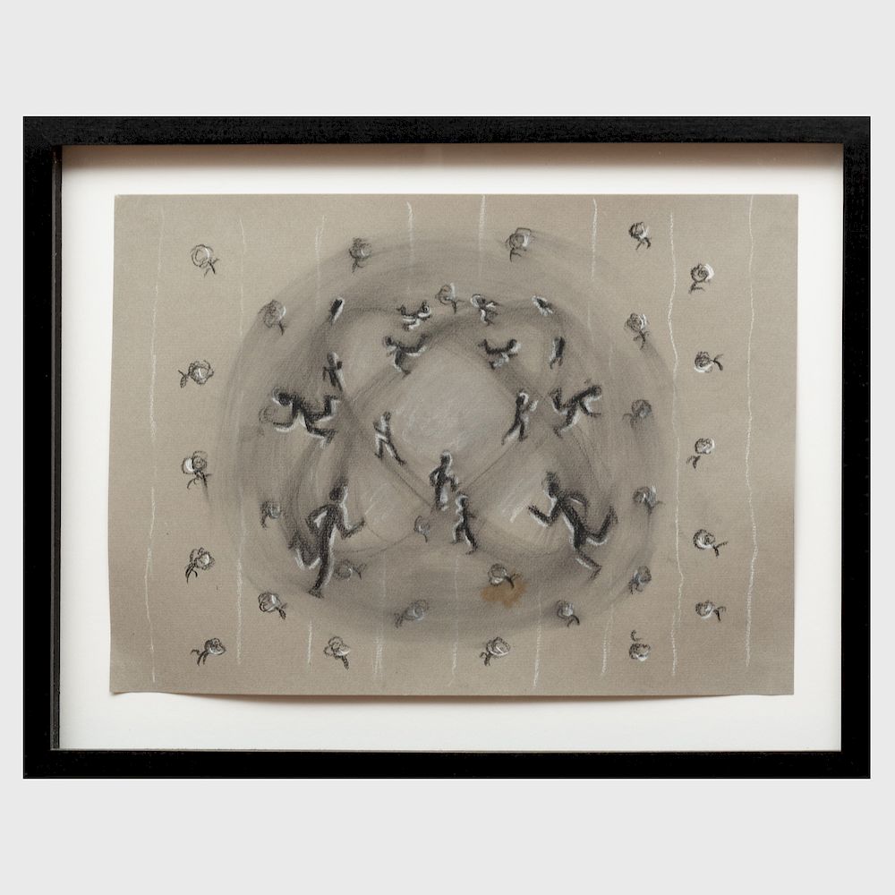 Appraisal: Tony Oursler b Wallpaper Figure Pattern Conte crayon on grey