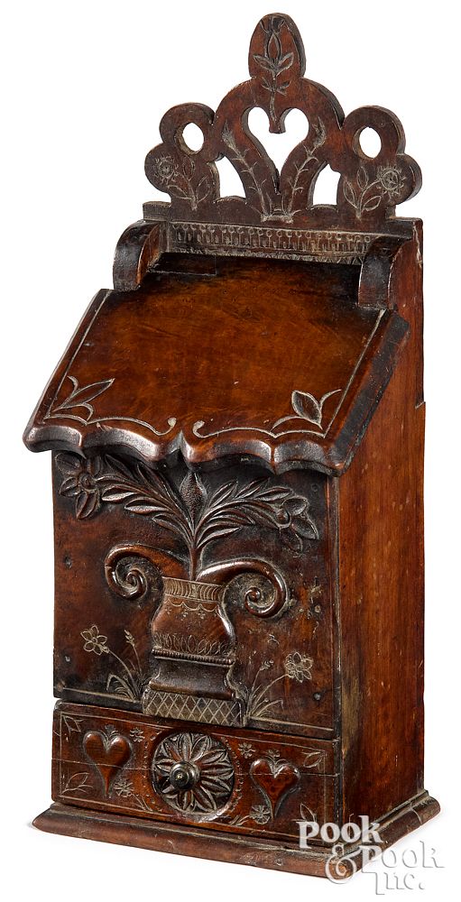 Appraisal: Continental carved walnut hanging box late th c Continental carved