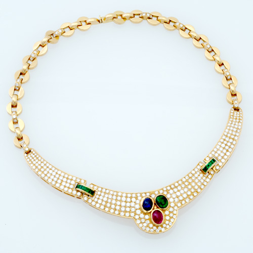 Appraisal: Late th C diamond and gemstone necklace in k yg