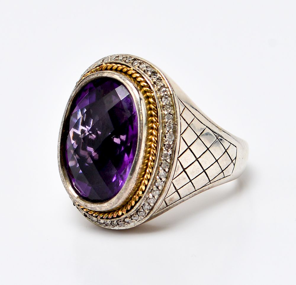 Appraisal: Effy Silver w K Gold Amethyst Diamonds Ring Effy sterling