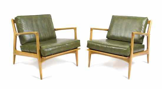 Appraisal: A Pair of Danish Open Arm Lounge Chairs Selig each