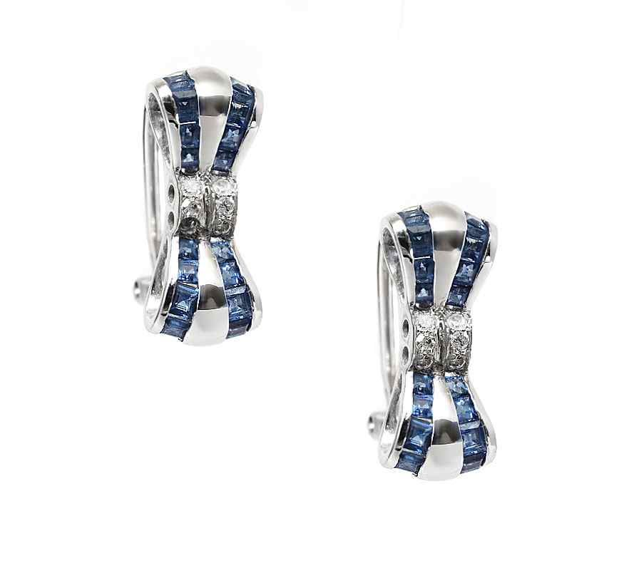 Appraisal: K SAPPHIRE DIAMOND EARRINGS K white gold earrings contain square