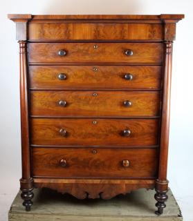 Appraisal: English flame mahogany bachelor's chest with drawers h x w