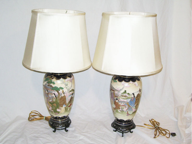 Appraisal: Pair of Satsuma Style Lamps Porcelain body measures high with