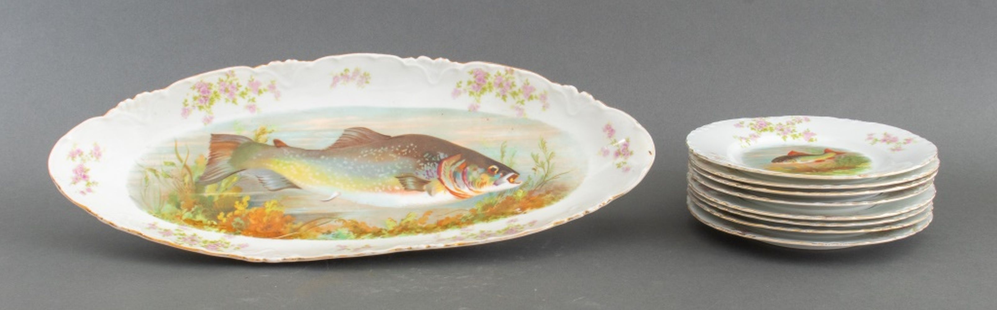 Appraisal: AUSTRIAN TRANSFER DECORATED FISH SERVICE CA Austrian Transfer Decorated Fish