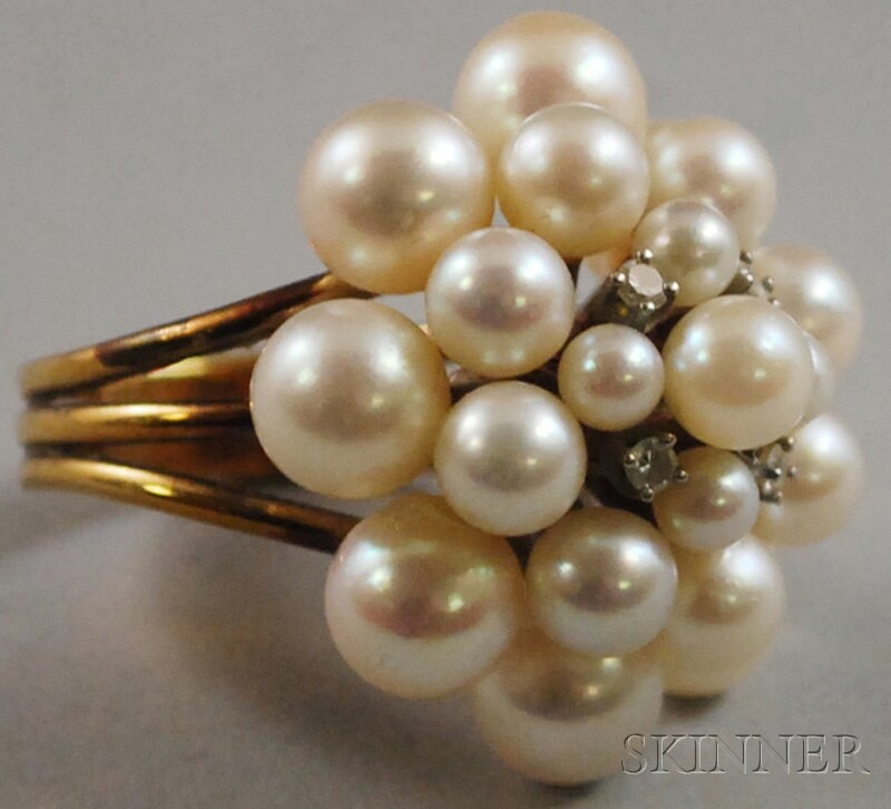 Appraisal: kt Gold Cultured Pearl and Diamond Cocktail Ring size