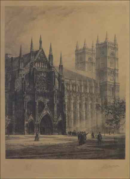 Appraisal: VIEW OF WESTMINSTER ABBEY Etching signed illegibly in pencil lower