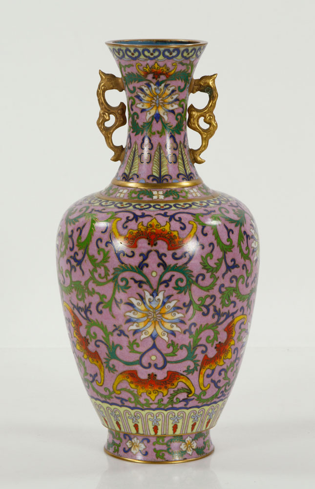 Appraisal: - Chinese Cloisonne Vase Chinese rose ground cloisonn enamel vase