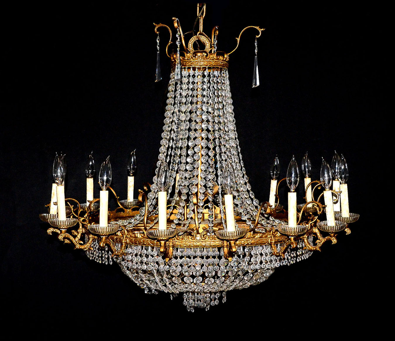 Appraisal: LIGHT FRENCH BRASS PRISM CHANDELIER Brass foliate motif brass frame