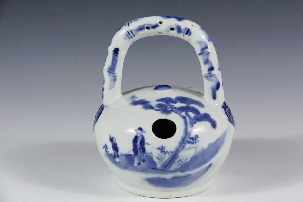 Appraisal: RARE CHINESE TEAPOT - th c Blue White Spoutless Teapot