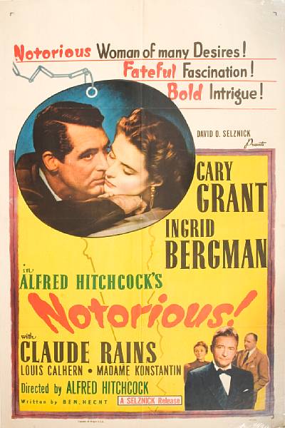 Appraisal: Notorious David O Selznick R- one-sheet condition A x in