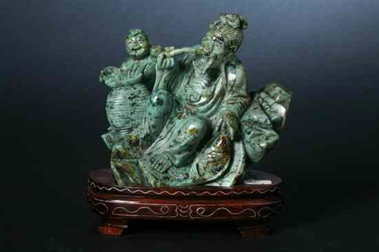 Appraisal: CHINESE TURQUOISE FIGURAL GROUP Carved to depict fisherman and boy