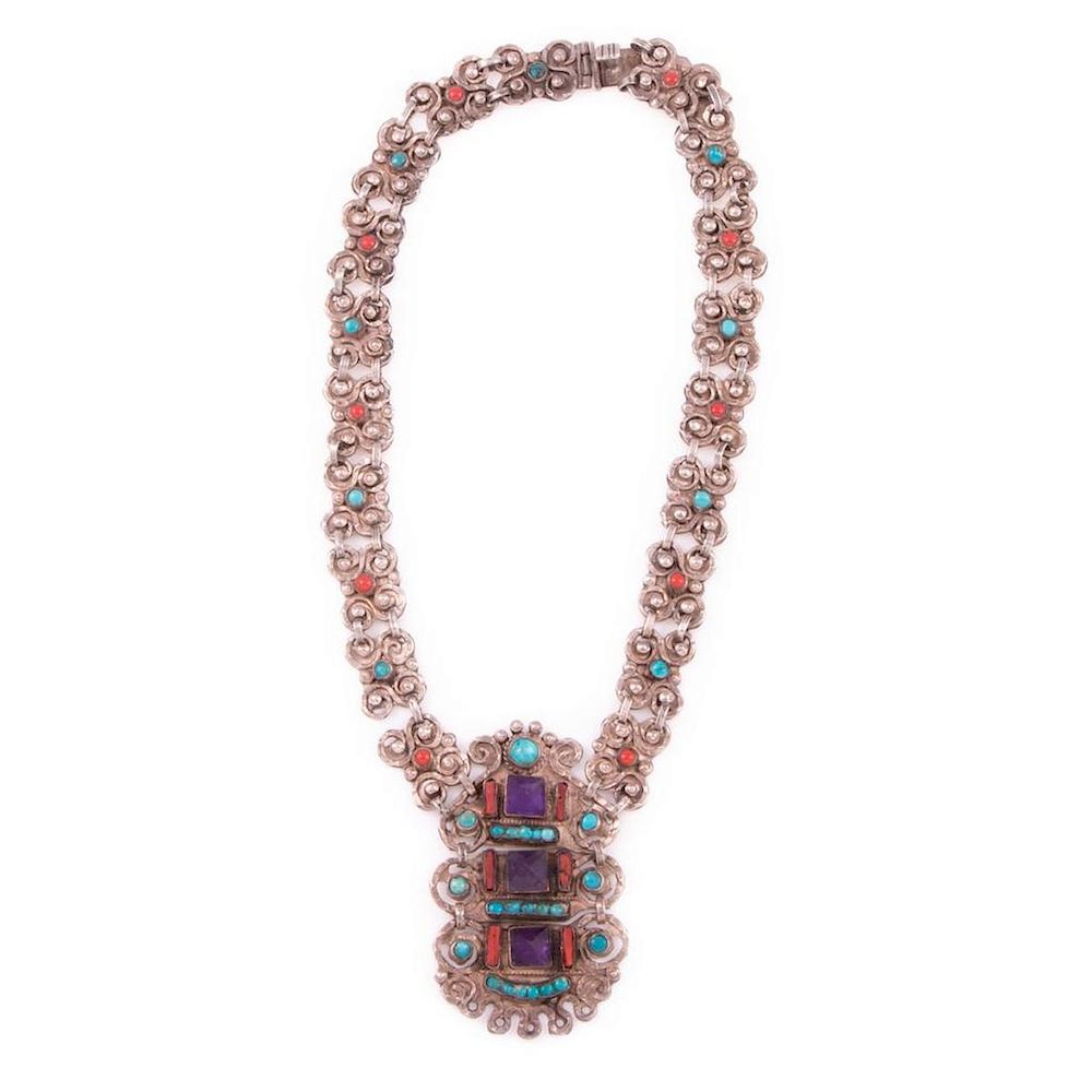 Appraisal: Ricardo Salas for MATL Mexican hardstone necklace with amethyst turquoise