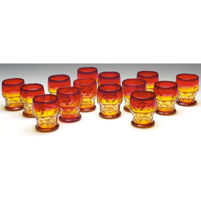 Appraisal: Cambridge Amberina tumblers set of fourteen Georgian pattern in ruby