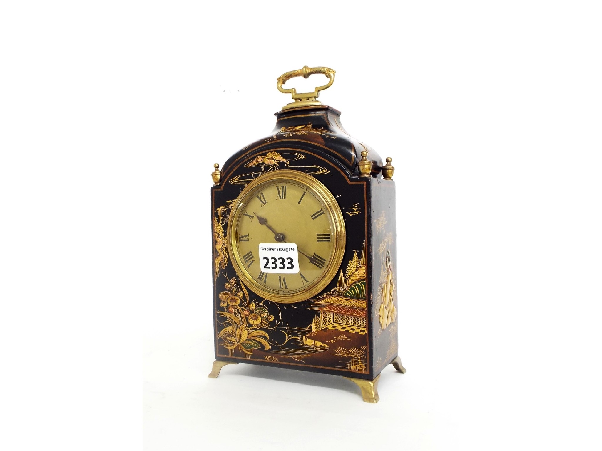 Appraisal: Chinoiserie decorated eight day mantel clock timepiece the movement with