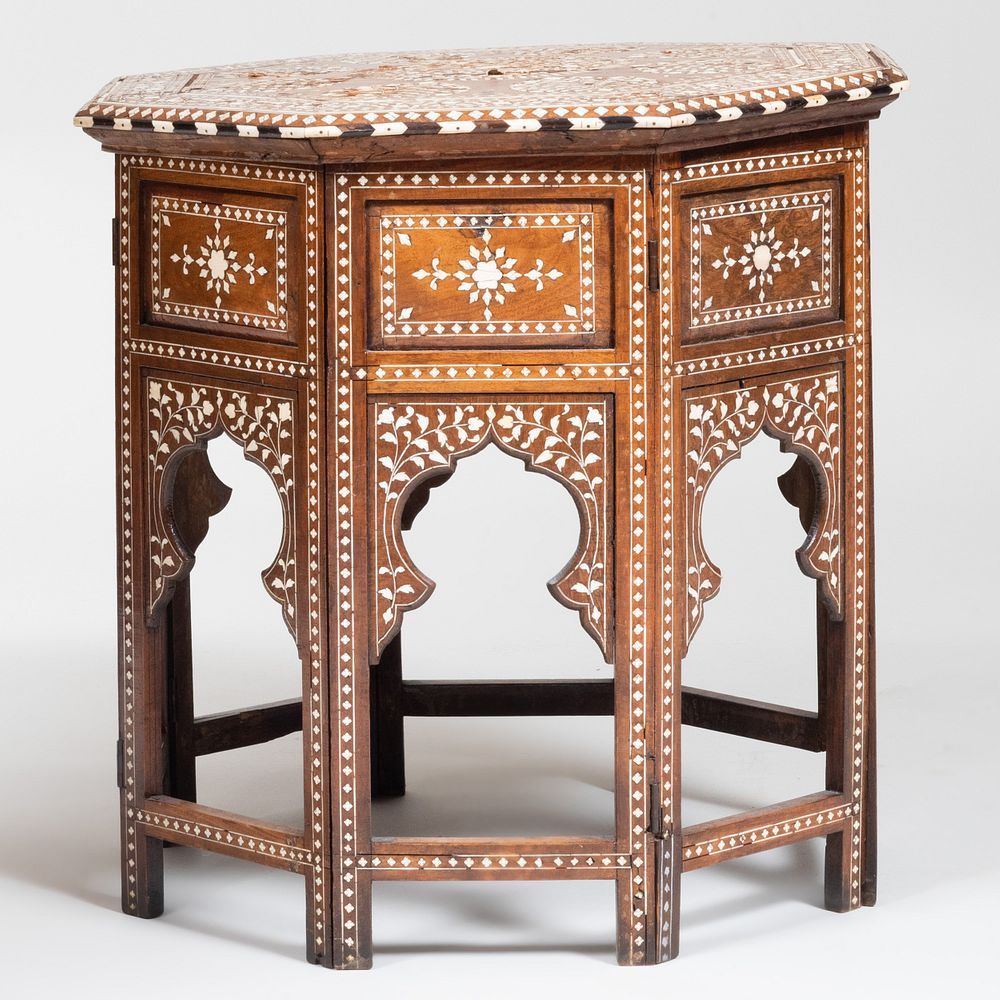 Appraisal: Middle Eastern Bone Inlaid Hardwood Octagonal Shaped Low Table x