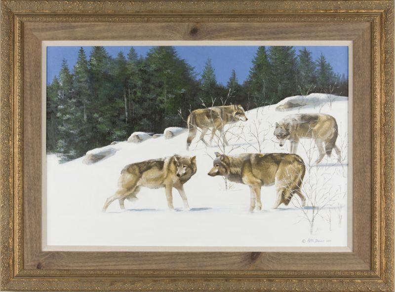 Appraisal: Peter Darro Am th c Four Wolves in Snow oil