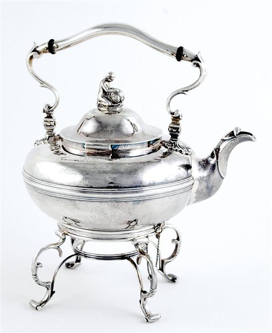 Appraisal: American coin silver tea kettle Lincoln Foss Boston Mass circa