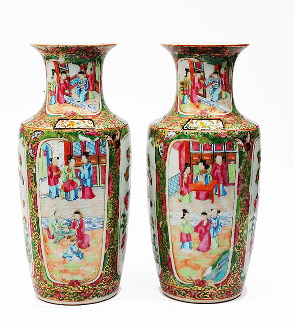 Appraisal: A pair of Chinese Canton baluster vaseslate th Centuryeach with