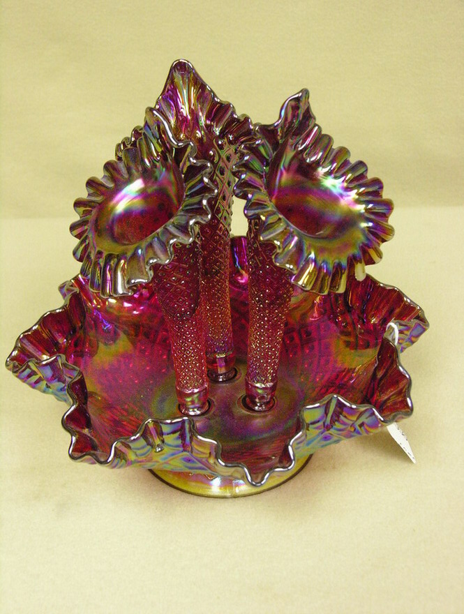 Appraisal: MODERN FENTON EPERGNE Red and amberia Circa - Size by