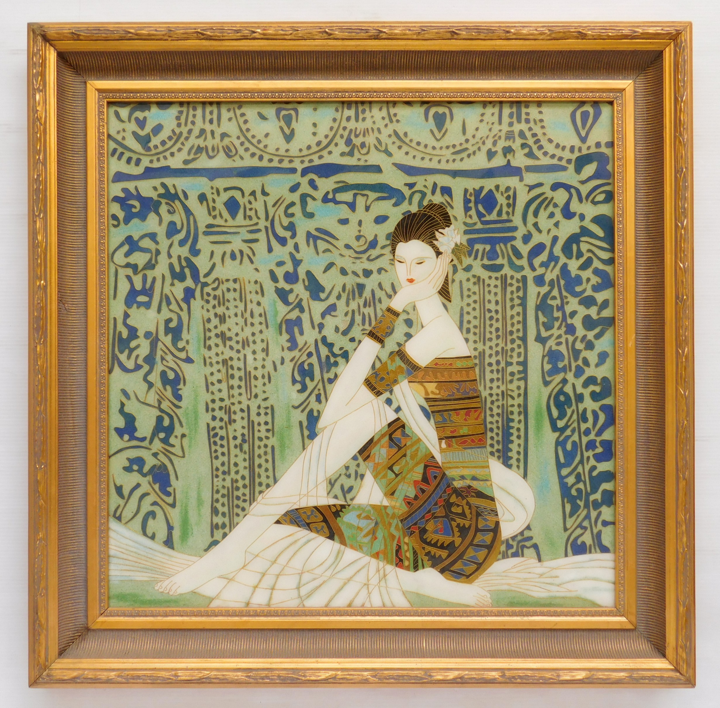 Appraisal: Early th c Cloisonne enamel panel of a woman in