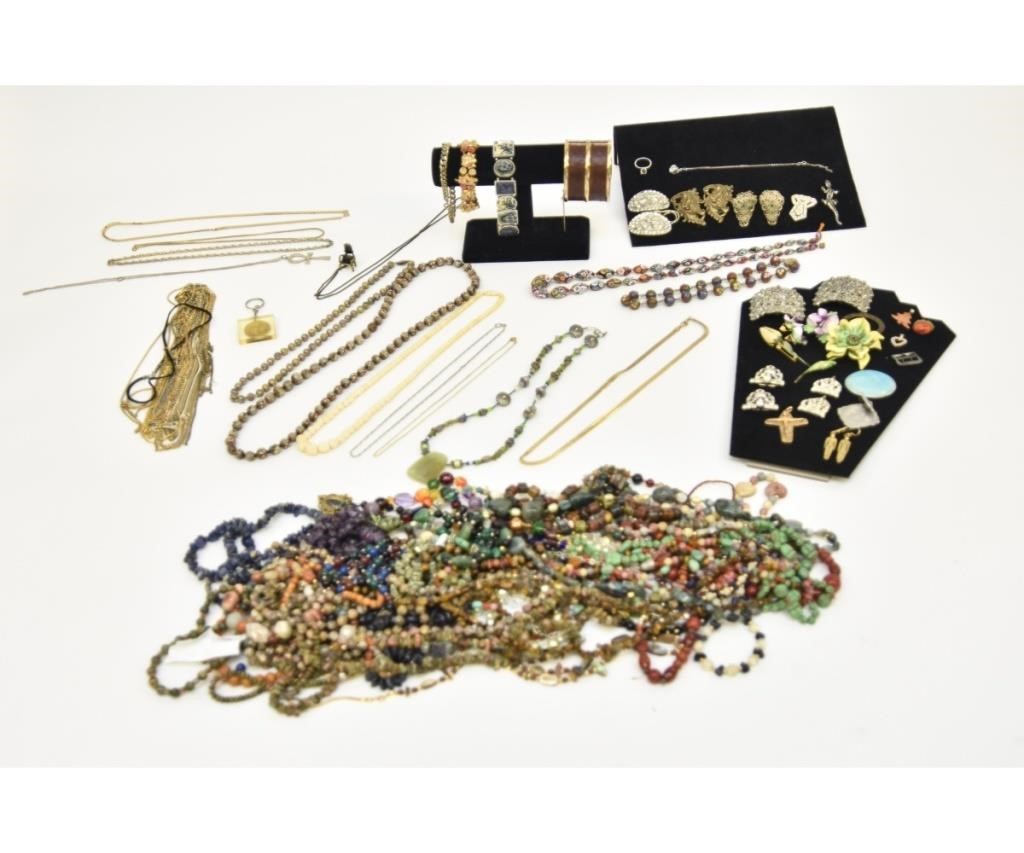 Appraisal: Ladies jewelry to include polished stone necklaces costume jewelry beads