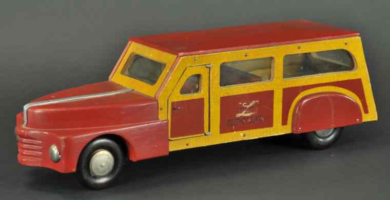 Appraisal: BUDDY 'L' WOODEN STATION WAGON Maroon wood body tan slat