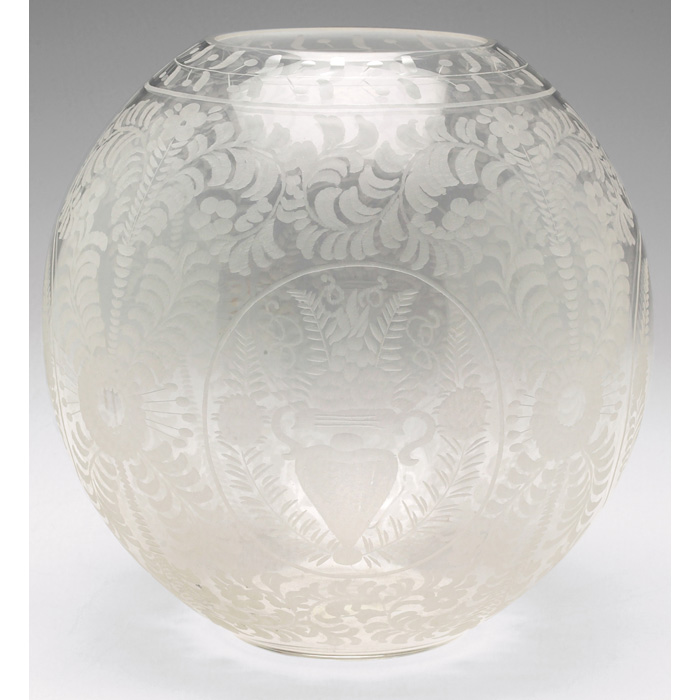 Appraisal: Czech vase globe form in clear glass with frosted etching