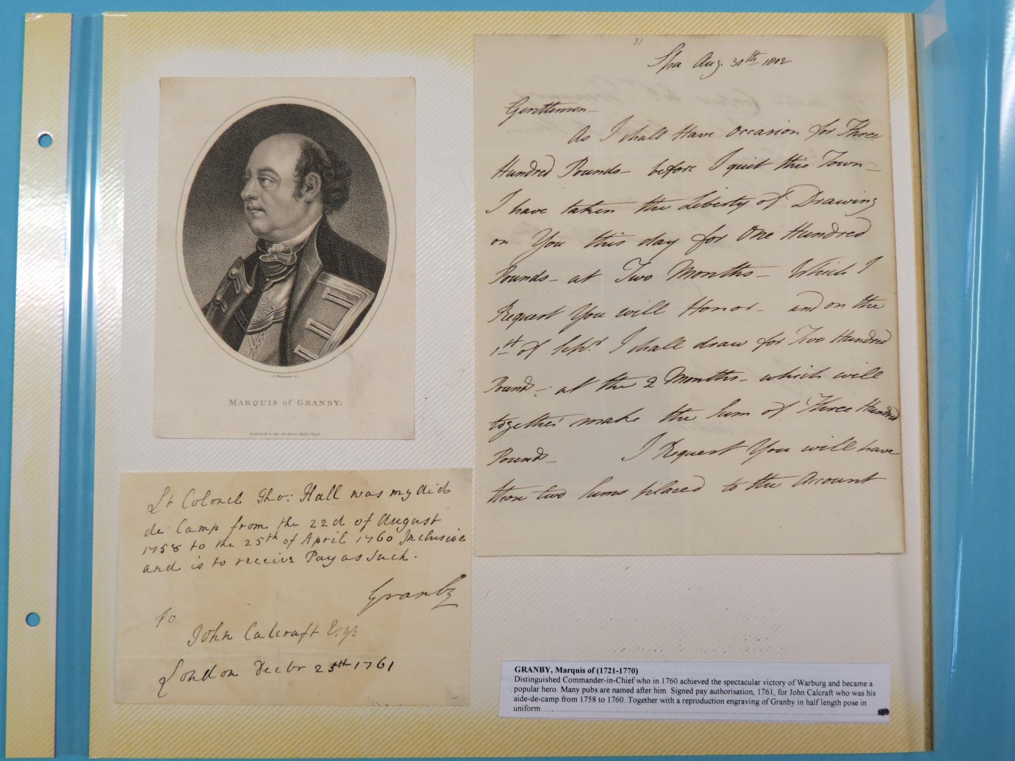 Appraisal: Lieutenant General John Manners Marquis of Granby - - signed