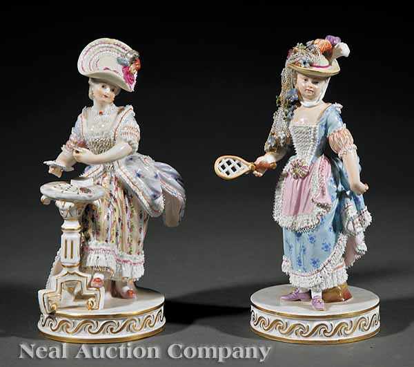 Appraisal: Two Small Meissen Porcelain Figures depicting women at leisure one