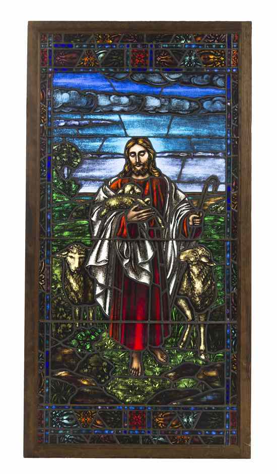 Appraisal: An American Leaded and Stained Glass Window The Good Shepherd