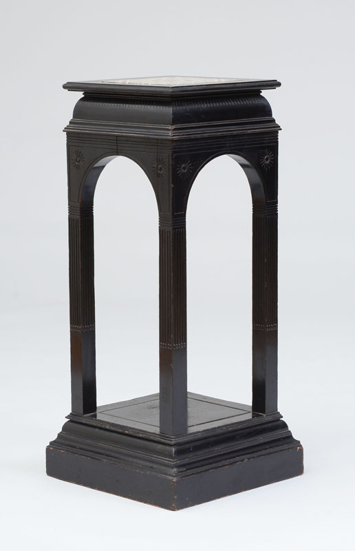 Appraisal: EBONIZED AESTHETIC MOVEMENT PEDESTAL With tile-inset top x x in