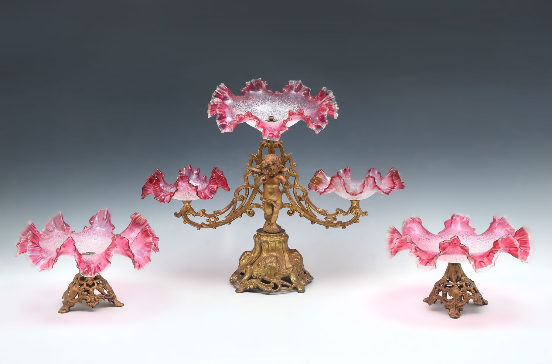 Appraisal: PC CRANBERRY EPERGNE SET Comprising - bowl Epergne having a