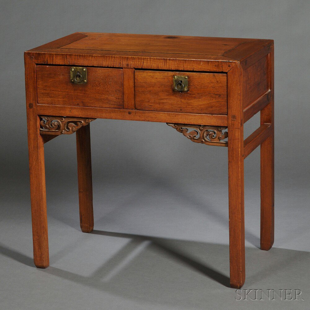 Appraisal: Drawered Wood Side Table possibly Malaysia rectangular with two drawers