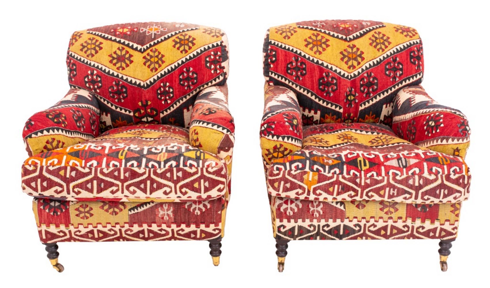 Appraisal: GEORGE SMITH KILIM COVERED ARM CHAIRS George Smith style Kilim