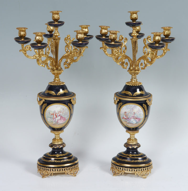 Appraisal: PAIR R LIMOGES PORCELAIN CANDELABRA GARNITURE Gilt metal and porcelain