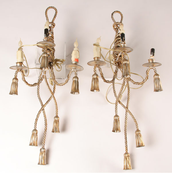 Appraisal: Pair rope and tassel form sconces gilded surface three light