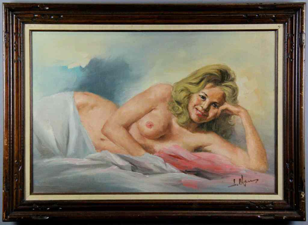 Appraisal: Chaus Oil on Burlap Figure of a NudeOil painting of