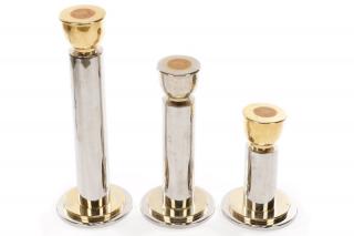 Appraisal: Set of Three Chromed and Gilt Metal Candleholders American circa