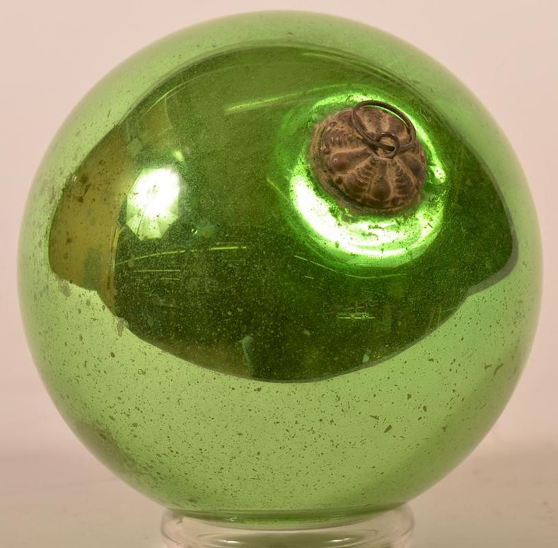 Appraisal: Green Blown Glass Ball Form German Kugel Antique Green Blown