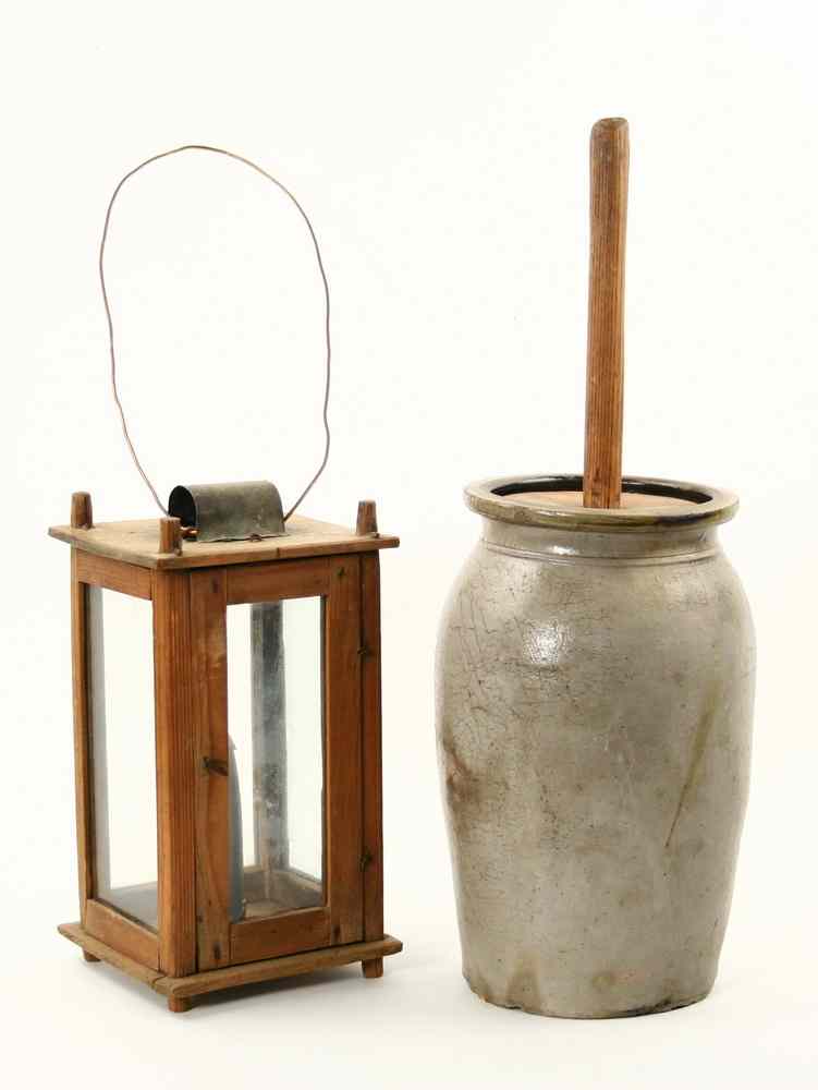 Appraisal: COUNTRY KITCHEN ACCESSORIES - Miniature Stoneware Butter Churn with original