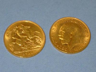 Appraisal: TWO GOLD HALF SOVEREIGNS dated and