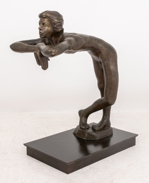 Appraisal: VICTOR SALMONES MALE NUDE BRONZE SCULPTURE Victor Salmones Mexican -