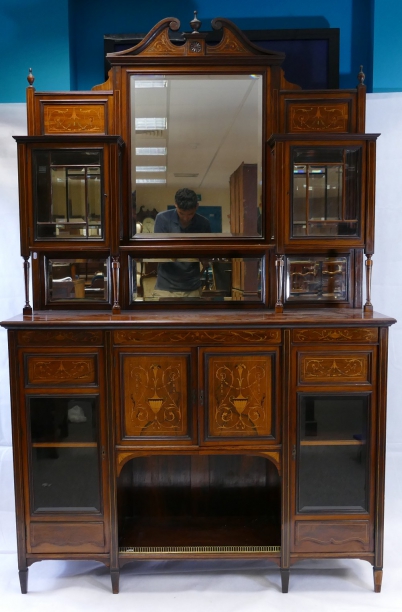 Appraisal: Edwardian Inlaid Rosewood Mirror Backed Chiffonier height cm width cm